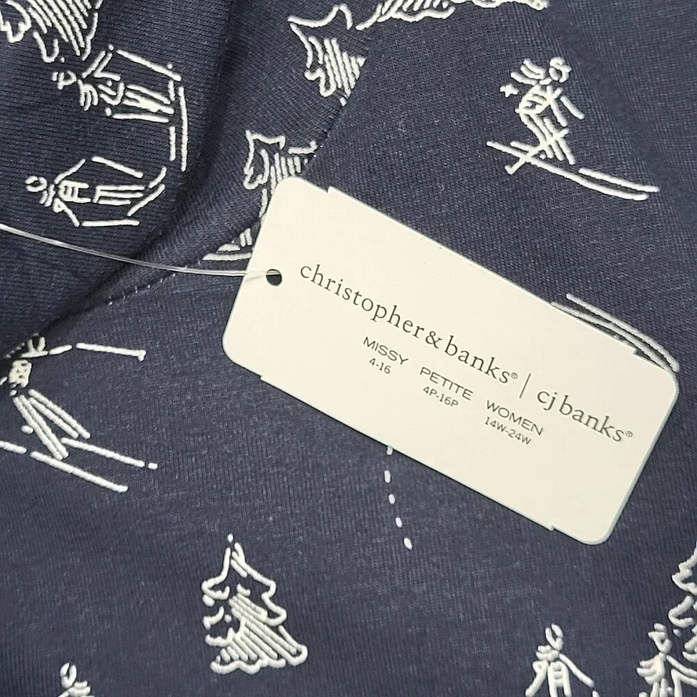 Christopher and Banks Womens Turtleneck Top Petite Large Size Printed Navy Shirt - Picture 8 of 10